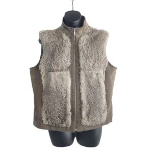 Spanner Women's Olive Green And Gray Rabbit Fur Jacket Vest Size M